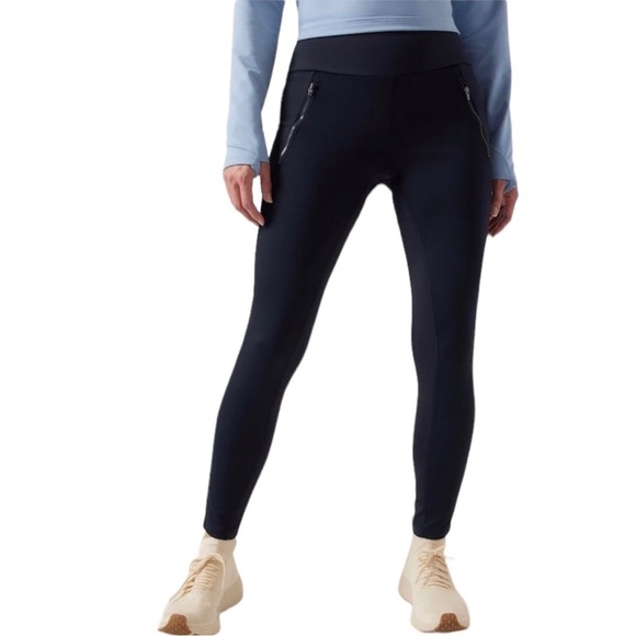 Athleta Peak Hybrid Fleece Tight Pants Black Size Small Cold Weather - Picture 1 of 10